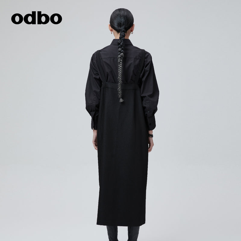 Odbo 原創設計黑色背帶連衣裙女夏季2022年新款寬鬆顯瘦直筒裙子