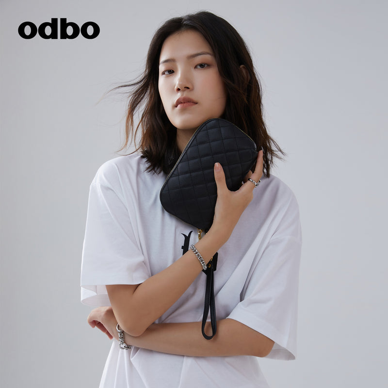 odbo 菱格 真皮 手抓包  軟皮
