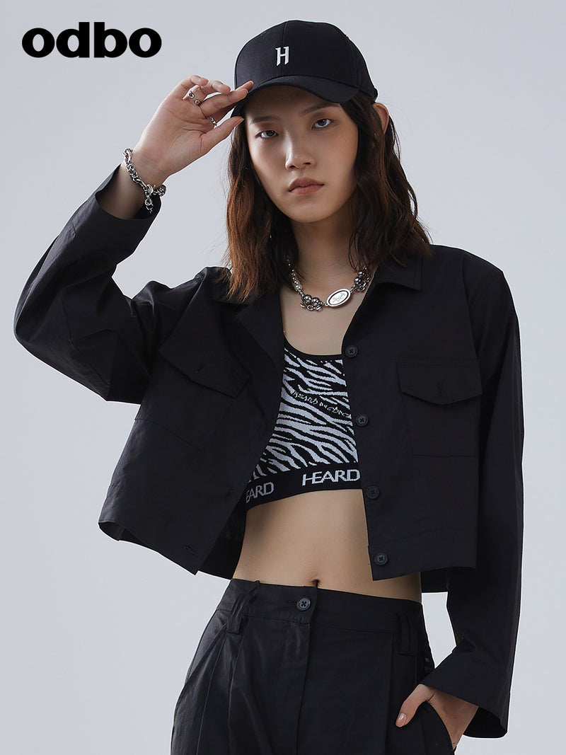 Heardbyodbo春裝2022年新款女潮牌黑色短款襯衫女百搭長袖上衣