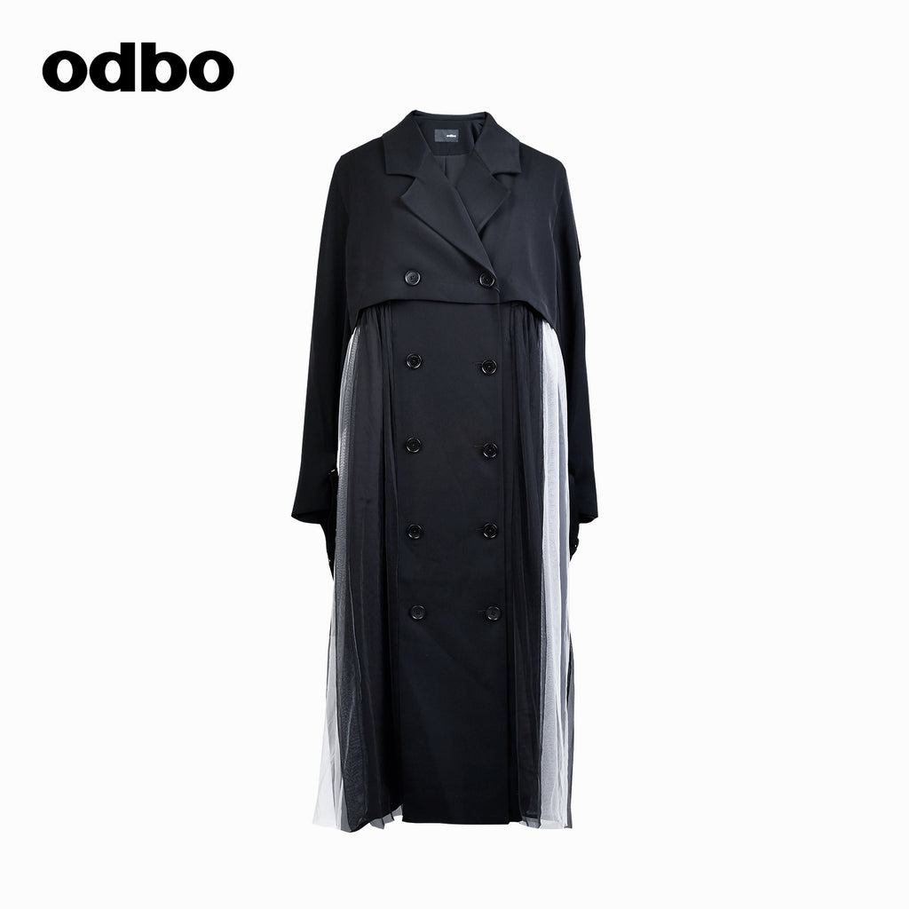 Odbo拼接設計感小眾風衣外套女中長款2022年秋冬氣質百搭顯瘦潮