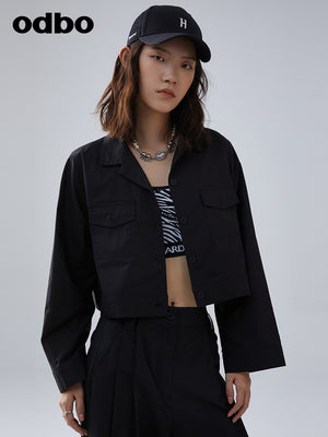Heardbyodbo春裝2022年新款女潮牌黑色短款襯衫女百搭長袖上衣