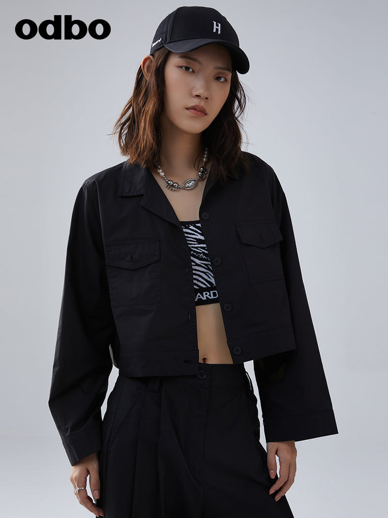 Heardbyodbo春裝2022年新款女潮牌黑色短款襯衫女百搭長袖上衣