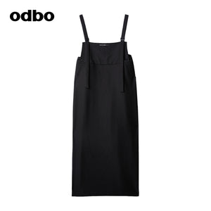 Odbo 原創設計黑色背帶連衣裙女夏季2022年新款寬鬆顯瘦直筒裙子
