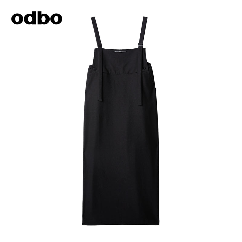 Odbo 原創設計黑色背帶連衣裙女夏季2022年新款寬鬆顯瘦直筒裙子