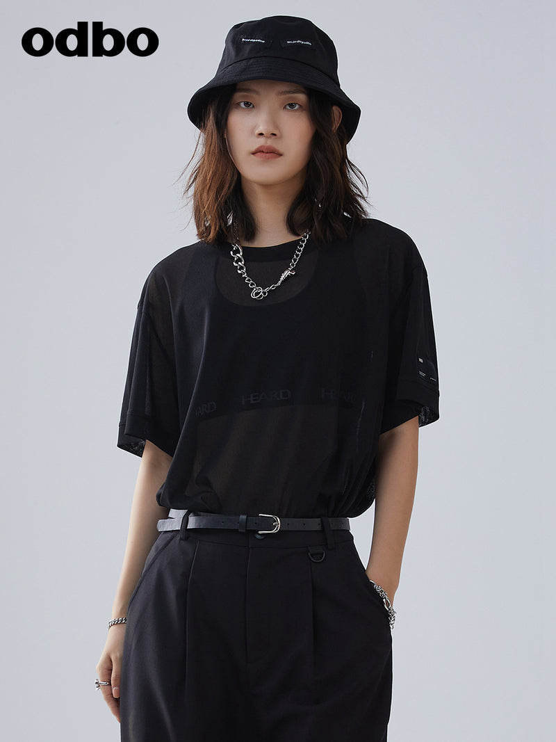 Heardbyodbo春夏2022年新款女時尚薄款黑色T恤女舒適透氣寬鬆上衣