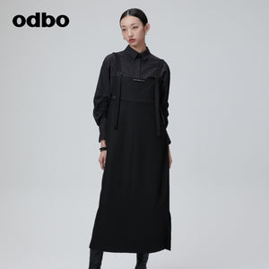 Odbo 原創設計黑色背帶連衣裙女夏季2022年新款寬鬆顯瘦直筒裙子