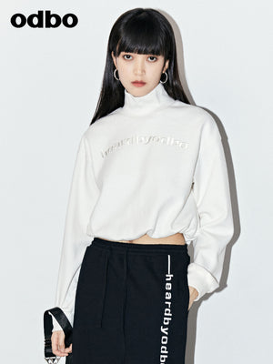 Odbo 白色小立領抽褶收腰短款衛衣女秋季2022年新款時尚洋氣潮牌
