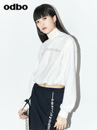 Odbo 白色小立領抽褶收腰短款衛衣女秋季2022年新款時尚洋氣潮牌