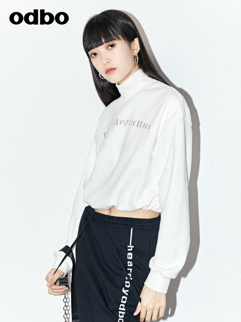 Odbo 白色小立領抽褶收腰短款衛衣女秋季2022年新款時尚洋氣潮牌