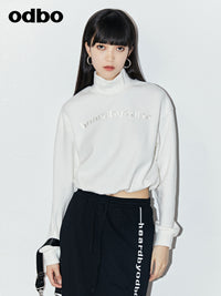 Odbo 白色小立領抽褶收腰短款衛衣女秋季2022年新款時尚洋氣潮牌