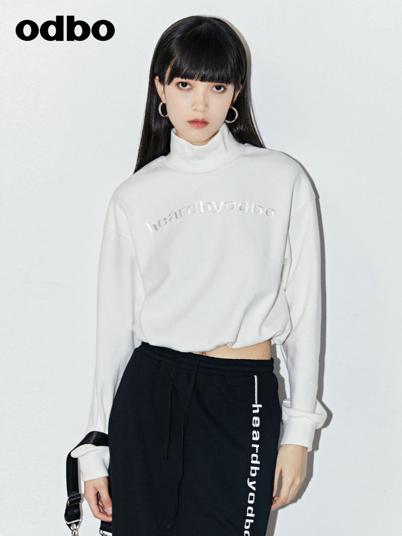 Odbo 白色小立領抽褶收腰短款衛衣女秋季2022年新款時尚洋氣潮牌