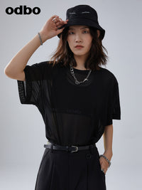 Heardbyodbo春夏2022年新款女時尚薄款黑色T恤女舒適透氣寬鬆上衣