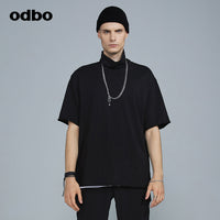 Odbo原創潮牌高領純棉短袖上衣男秋冬2022年新款寬鬆百搭打底衫