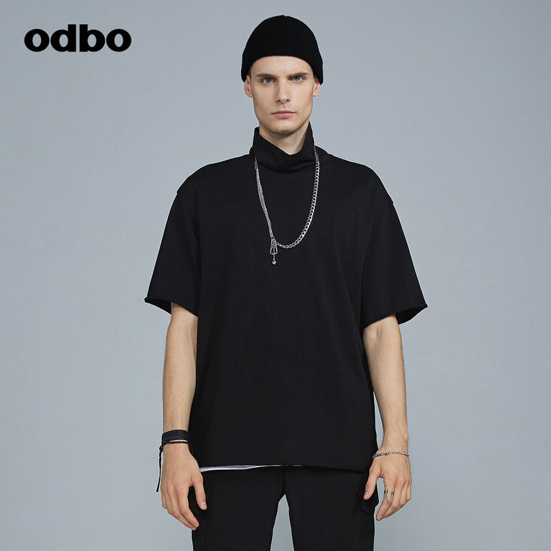 Odbo原創潮牌高領純棉短袖上衣男秋冬2022年新款寬鬆百搭打底衫