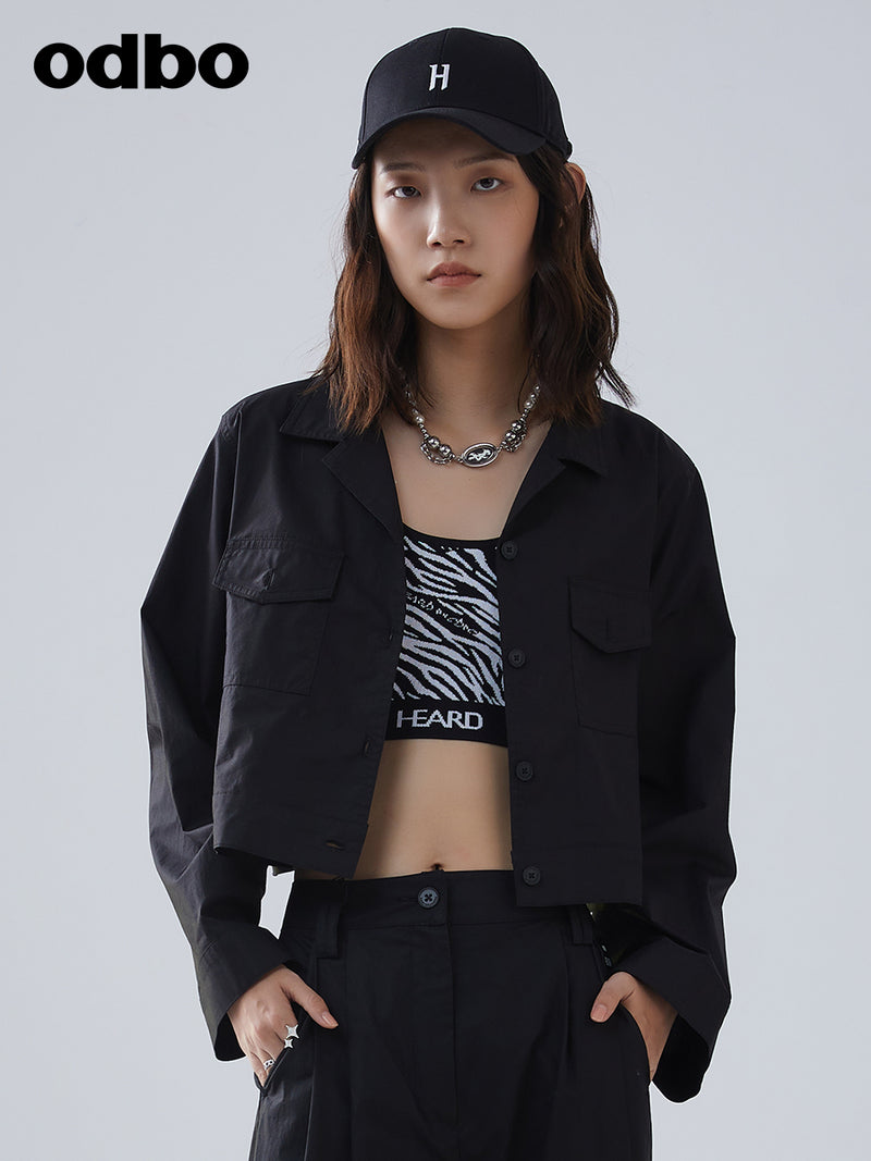 Heardbyodbo春裝2022年新款女潮牌黑色短款襯衫女百搭長袖上衣