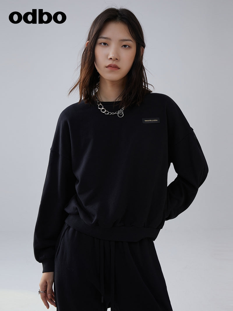 Heardbyodbo早秋2022年新款休閒氣質黑色衛衣女寬鬆百搭針織上衣