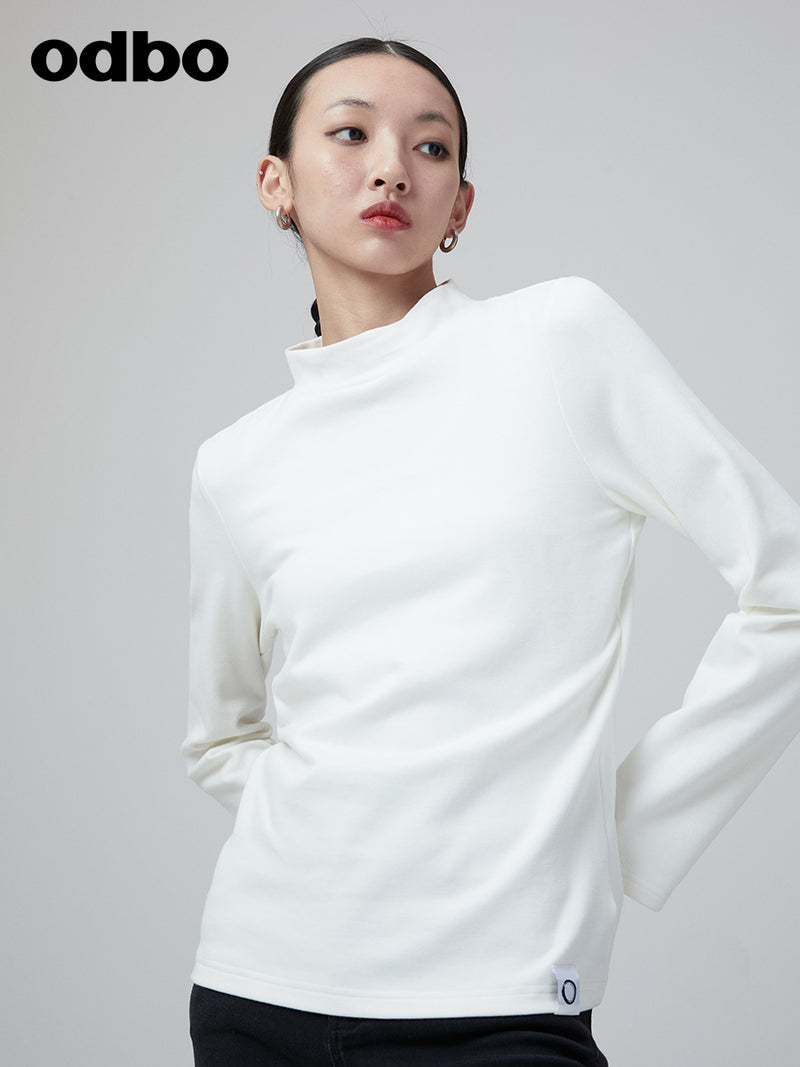 Odbo 潮牌高級感白色半高領打底衫女早秋時髦時尚洋氣內搭長袖T恤