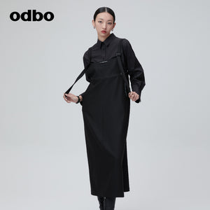 Odbo 原創設計黑色背帶連衣裙女夏季2022年新款寬鬆顯瘦直筒裙子